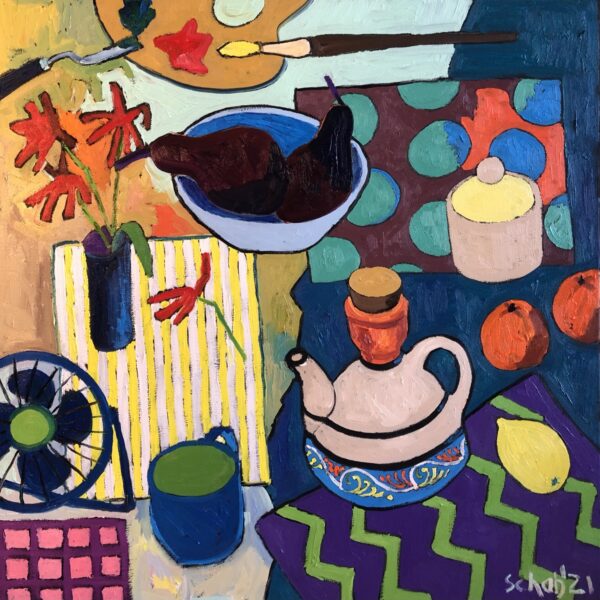 Obraz Artystyczny bałagan, 2021 Artystyczny Balagan 61x61cm Olej Na Plotnie Matisse,fowizm,koloryzm,Gauguin,Czapski,Hockney,malarstwo olejne,schab,obraz na płótnie