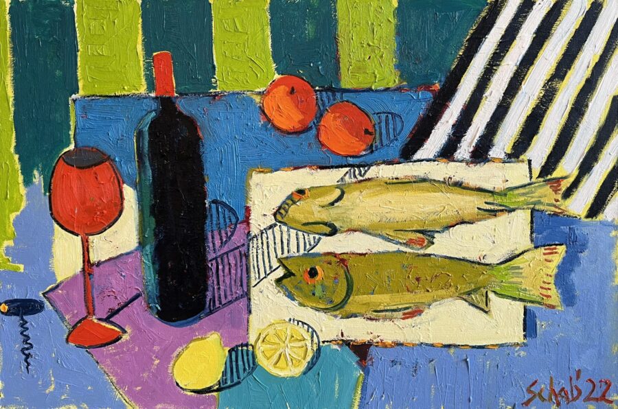 Obraz Martwa natura z rybami, 2022 Martwa Natura Z Rybami 52x77cm Olej Na Plotnie schab,david schab,obraz,obrazy,malarstwo,malarstwo olejne,obraz na półtnie,fowiizm,koloryzm elegancki obraz do salonu