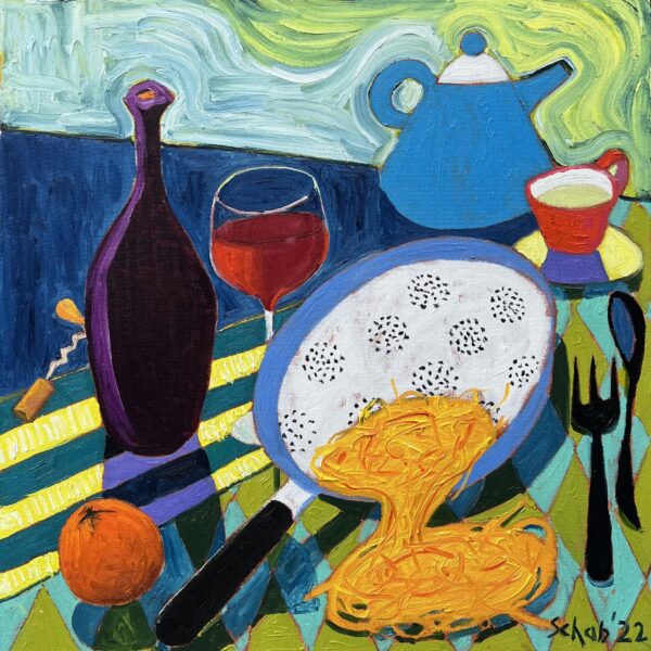 Obraz Spaghetti, 2022 Spaghetti 60x60cm Olej Na Plotnie schab,david schab,malarstwo,koloryzm,fowizm,obraz,obrazy,olej,malarstwo olejne,matisse