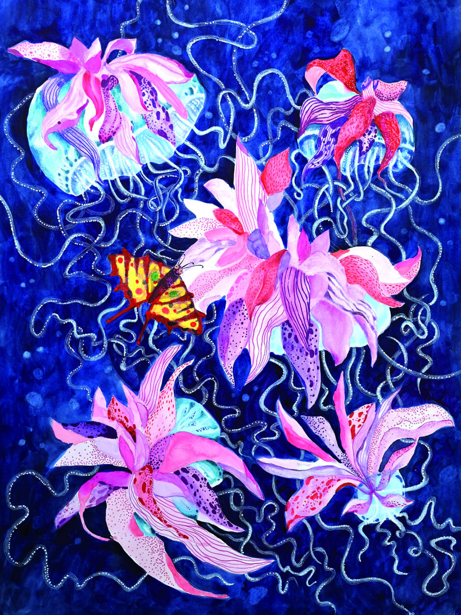 Grafika Magnolie, meduzy i motyl, 2022 Magnolie Meduzy I Motyl