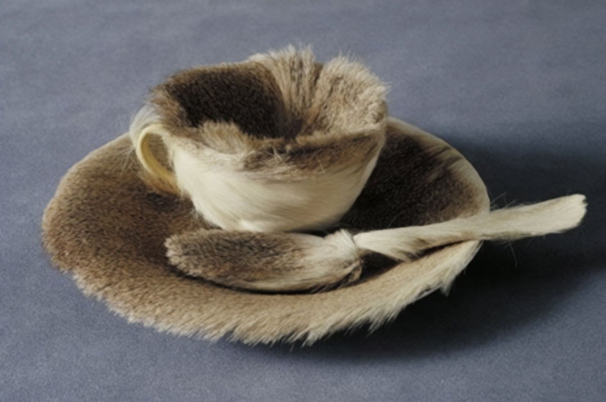 10 znanych Dzieł Sztuki Surrealistycznej, które warto zobaczyć 9 Object Le Dejeuner En Fourrure 1936 Meret Oppenheim  dzieła sztuki obrazy