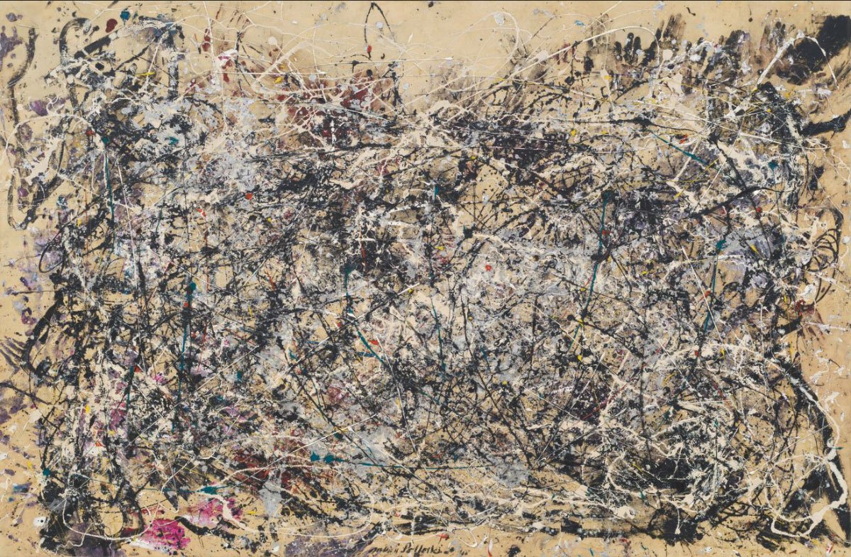 19 Rodzajów Sztuki Abstrakcyjnej: Charakterystyka i Artyści Jackson Pollock Numer 1a 1948 R  abstrakcyjna sztuka cechy