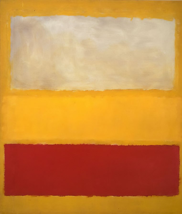 19 Rodzajów Sztuki Abstrakcyjnej: Charakterystyka i Artyści Mark Rothko Numer 13 Biały Czerwony Na żółtym  abstrakcyjna sztuka cechy