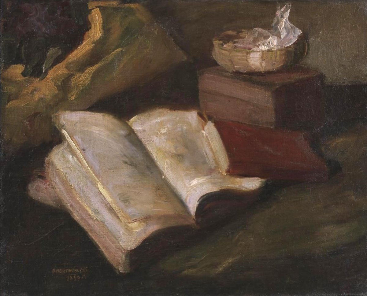 59 Słynnych Obrazów Polskich Malarzy Martwa Natura Z Czerwoną Książką 1890 Władysław Podkowiński  slynne obrazy olejne