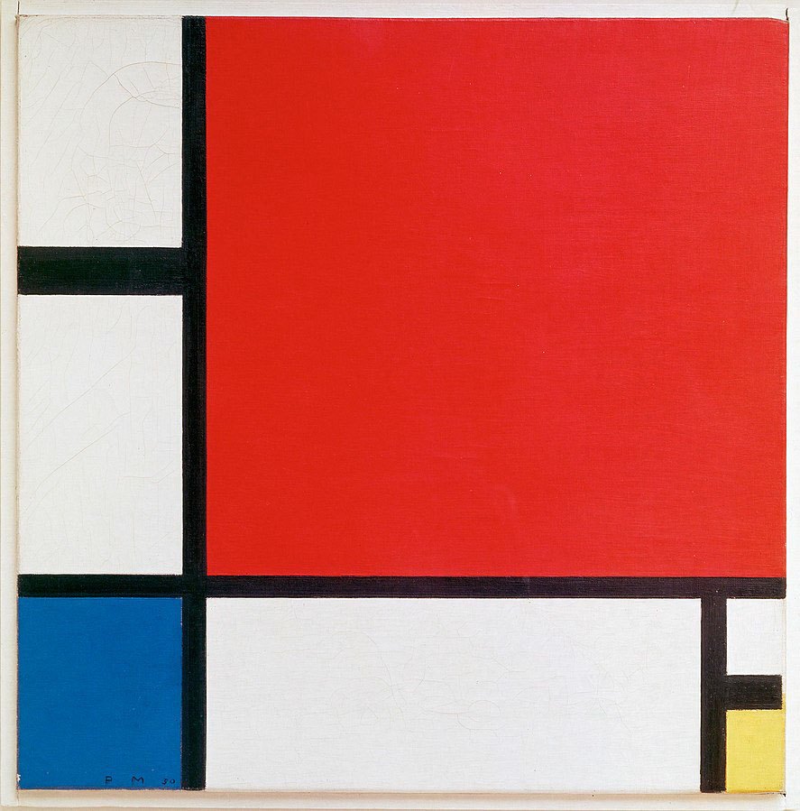 19 Rodzajów Sztuki Abstrakcyjnej: Charakterystyka i Artyści Piet Mondrian Kompozycja Ii W Czerwieni Błękicie I żółci  abstrakcyjna sztuka cechy