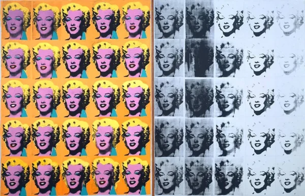 Artystyczne techniki malarskie – jak tworzyli mistrzowie? Portrait Andy Warhol Diptyque Marilyn 1962  akryl