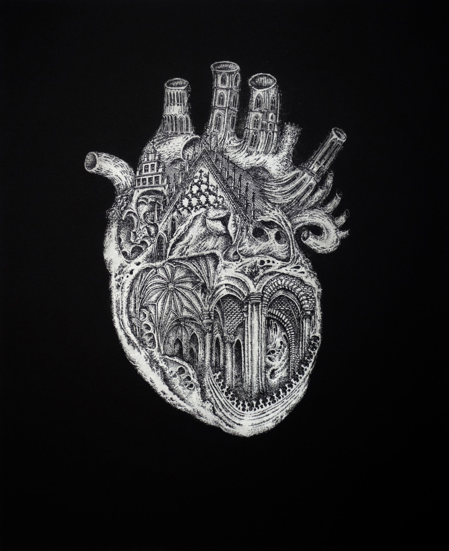 Grafika Serce Wrocławia, 2016 2016 Serce Wroclawia Akwaforta Akwatinta 60 X49 Cm  akwaforta technika
