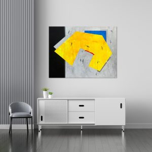 Obraz Żółte pole z czerwonym budynkiem, 2022 Dotik Pioneki W Podziale Zolte Pole Z Czerwonym Budynkiem 100x130cm 2022 Wizualizacja2  gdzie kupic obraz