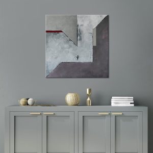 Obraz Podróżnik / The Traveller, 2020 Szarosrebrny Z Bordo 50 X 50 Cm Wnetrze2  gdzie kupic obraz